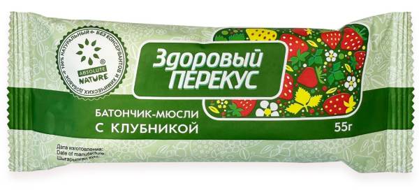 Батончик здоровый перекус с клубникой 55г фотография