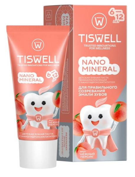 Зубная паста детская Tiswell со вкусом нежного персика Nano Mineral 60г фотография
